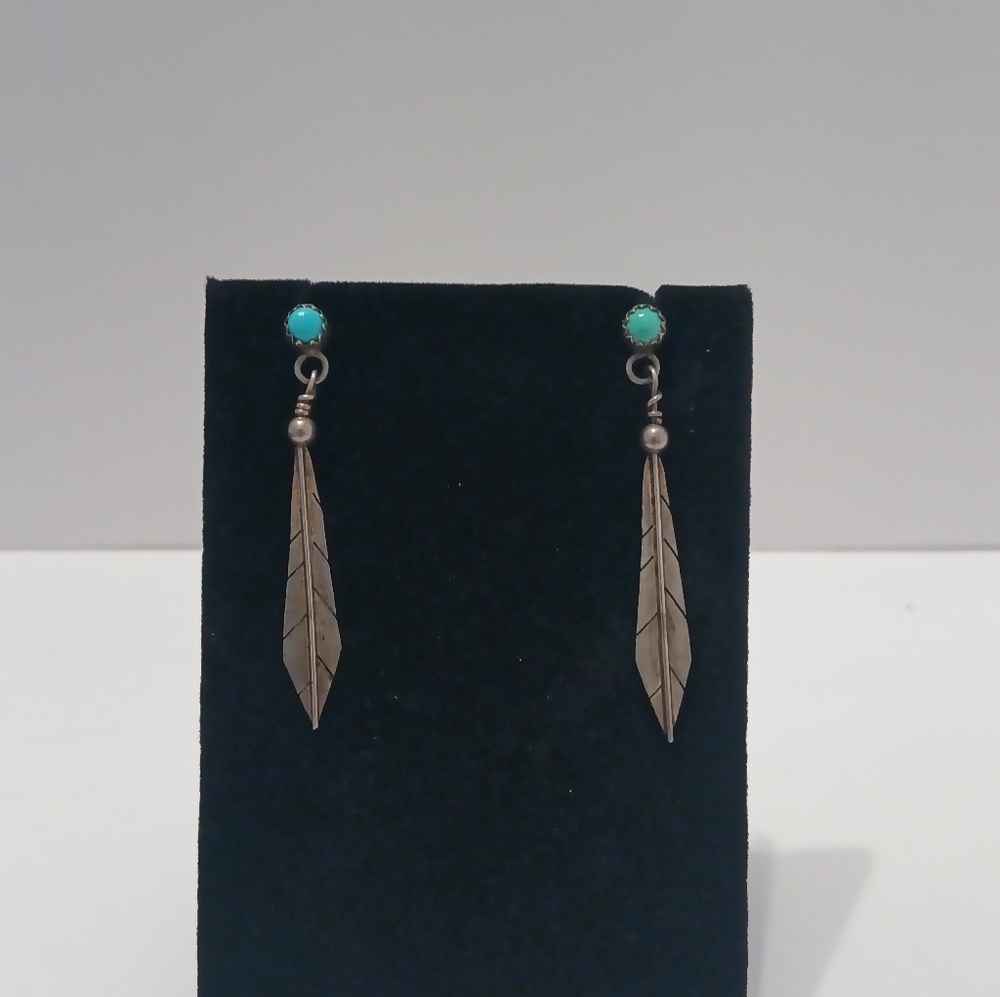 Vintage Turquoise Feather Pair of Earrings